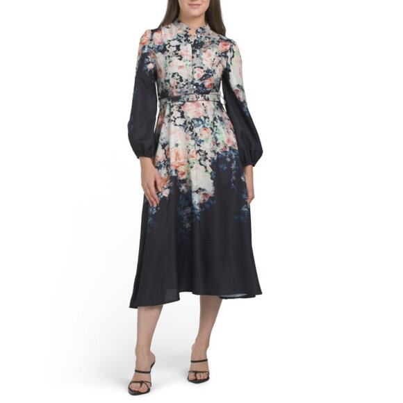 NANCY YANG Black Floral Midi Dress - Picture 1 of 2